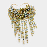 Pearl strand fringe bib necklace