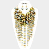 Pearl strand fringe bib necklace