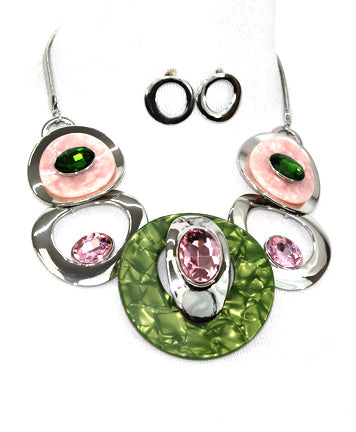 SILVER PLATED METAL ASST PINK AND GREEN